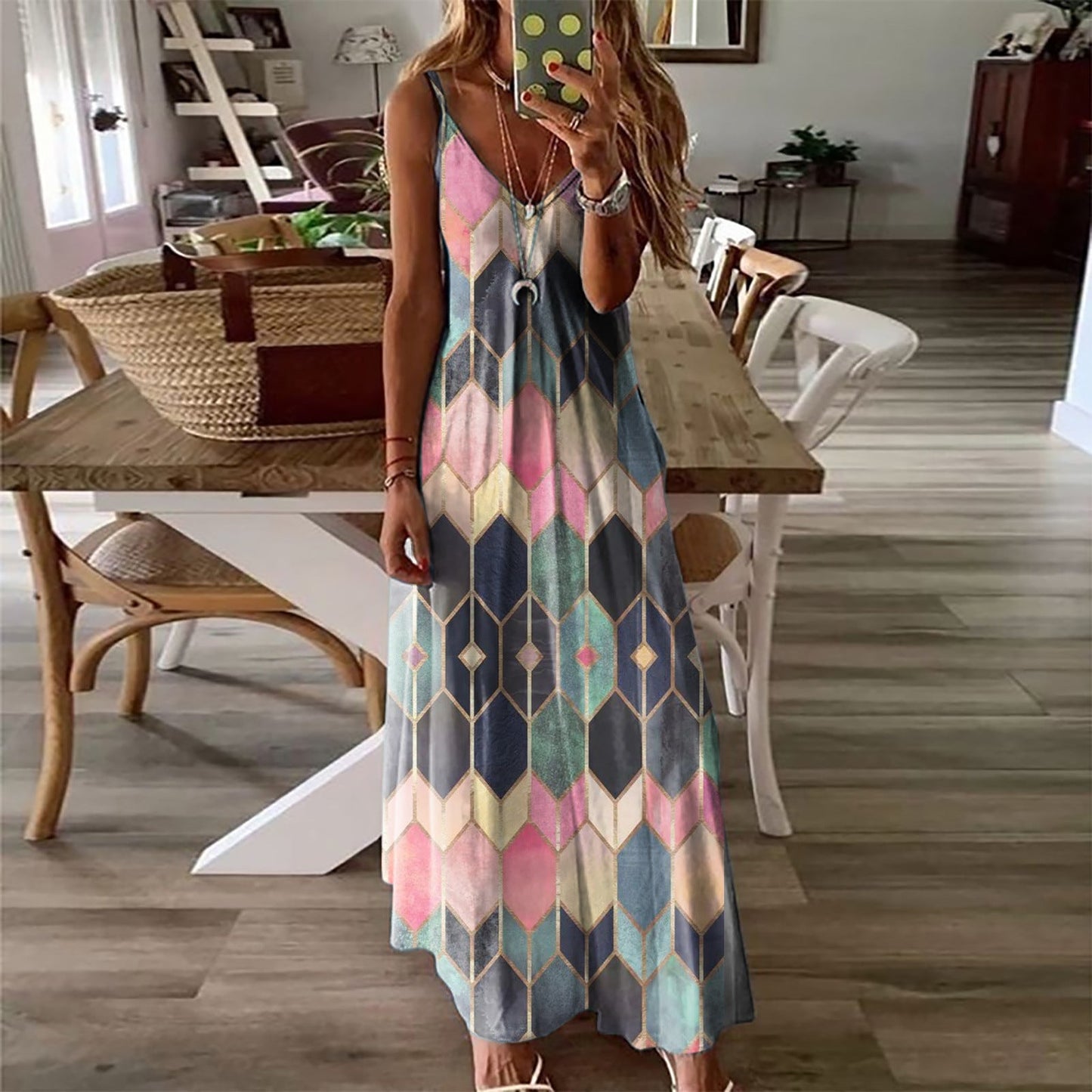 Robe longue d'été à imprimé géométrique Amélie Morin
