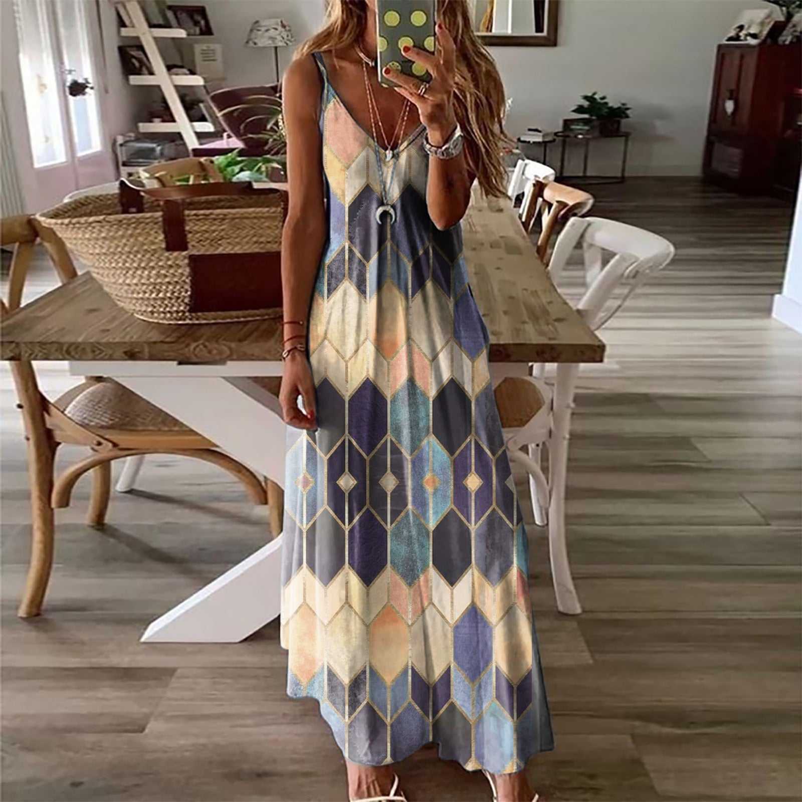 Geometric Print Elizabeth Ainsley Summer Maxi Dress