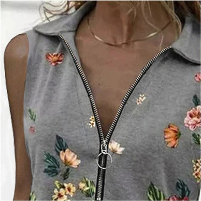 Chemisier sans manches Amelie Morin à fermeture éclair florale et coupe slim