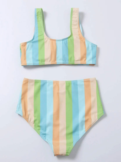 Bikini taille haute à rayures vibrantes par Amélie Morin