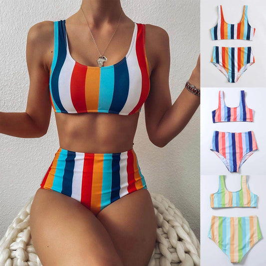 Vibrant Striped High Waist Bikini by Elizabeth Ainsley