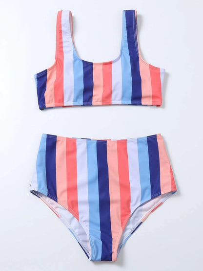 Bikini taille haute à rayures vibrantes par Amélie Morin