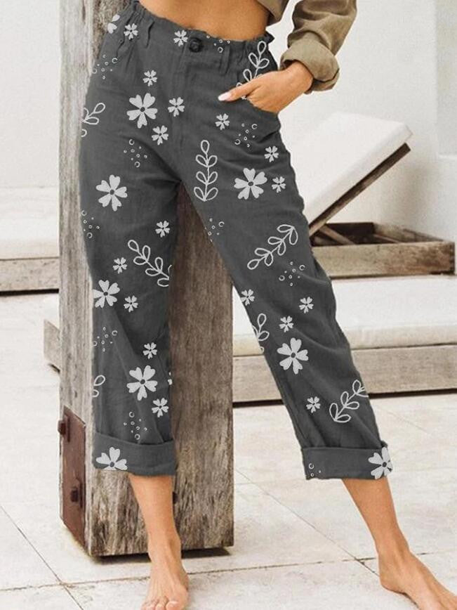 Floral Print Elizabeth Ainsley Cropped Casual Pants