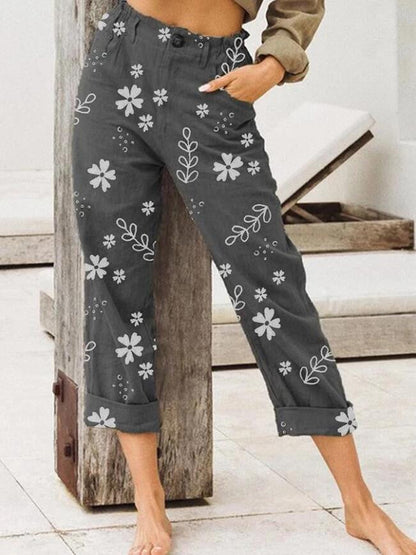 Floral Print Elizabeth Ainsley Cropped Casual Pants