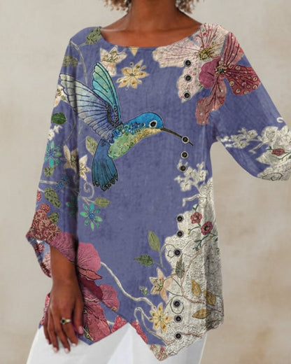 Haut asymétrique à imprimé floral par Amélie Morin
