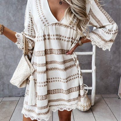 Boho Lace Cuff Dress Elizabeth Ainsley Summer V-Neck