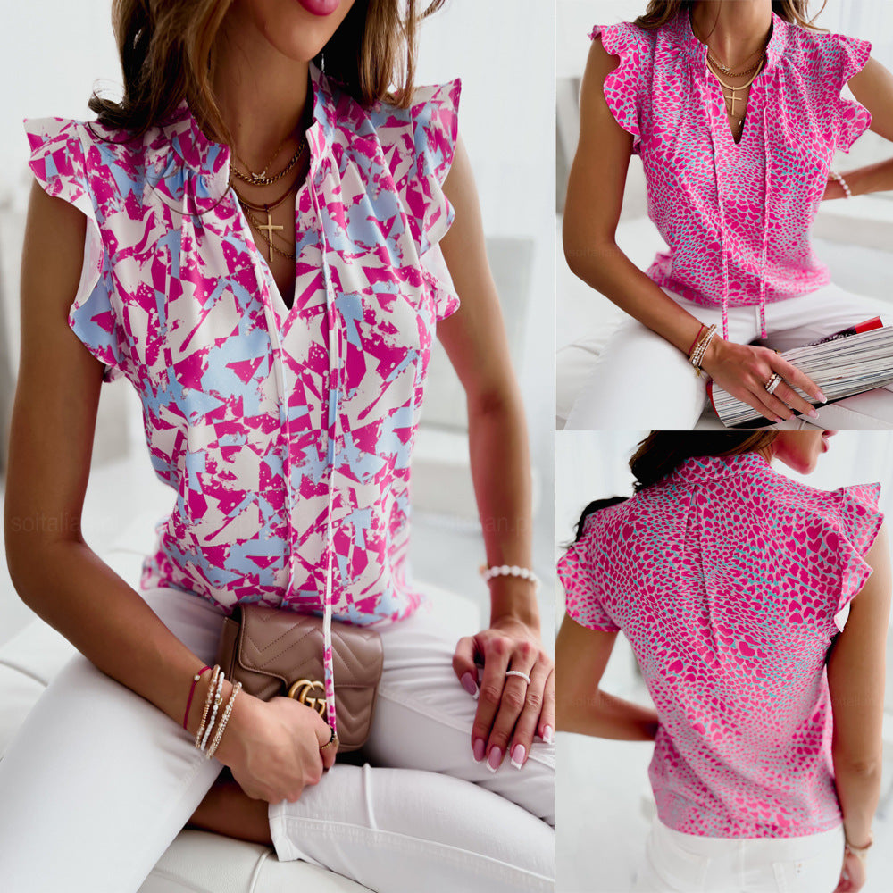 Vibrant Ruffled V-Neck Blouse by Elizabeth Ainsley