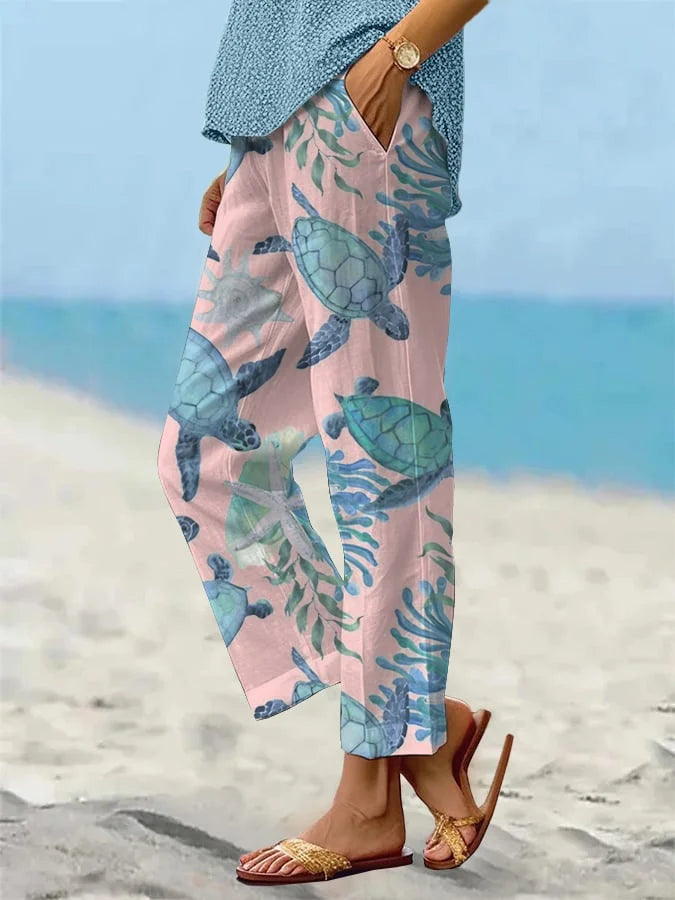 Pantalon court imprimé tortue de mer Amelie Morin