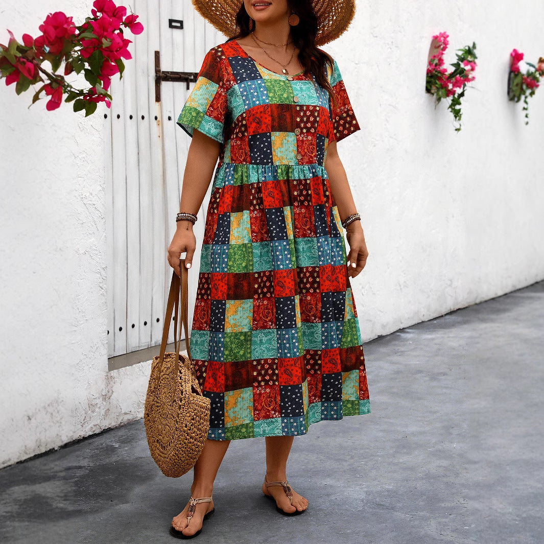 Robe longue d'été Amélie Morin à patchwork vibrant