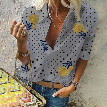 Haut tendance à pois fleuris chics Amelie Morin col V