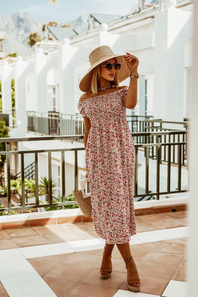 Robe d'été bohème à épaules dénudées Amelie Morin imprimée