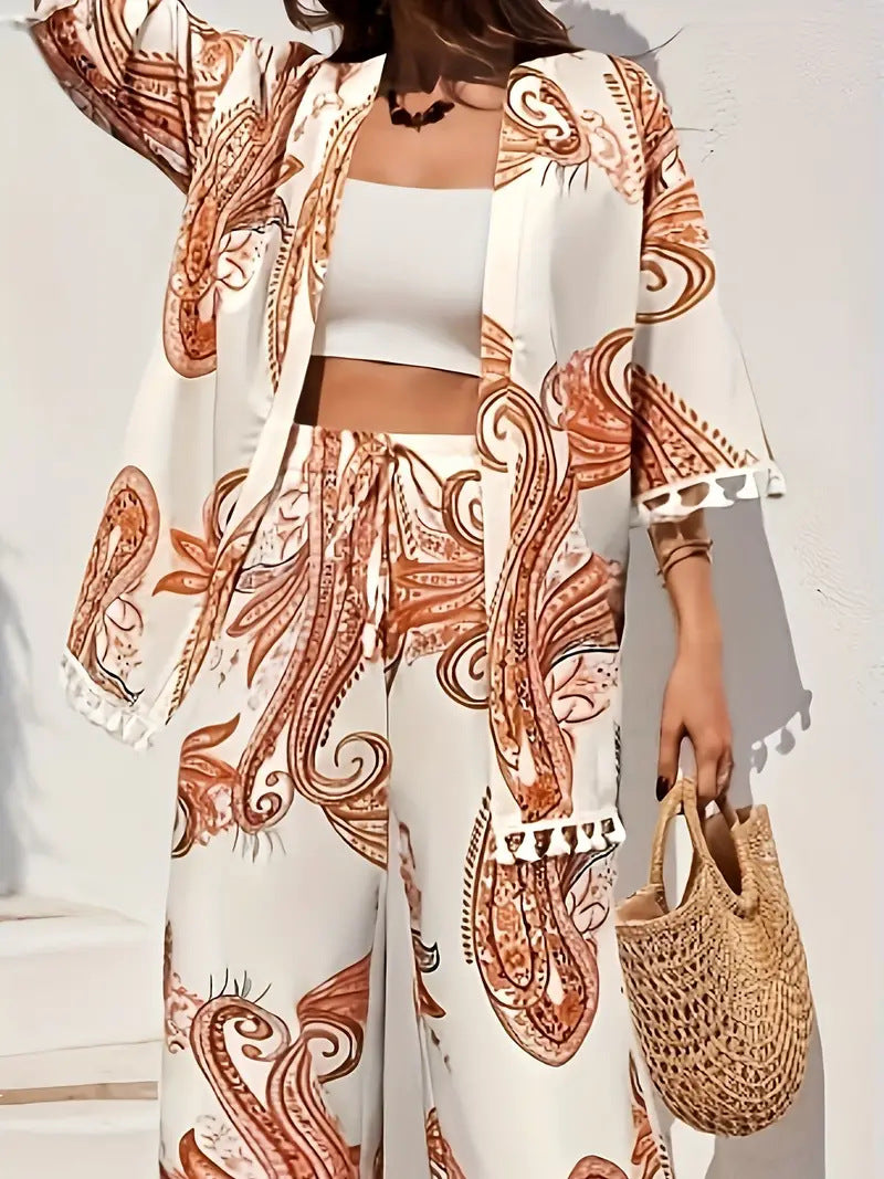 Ensemble cardigan et pantalon imprimé chic Amélie Morin
