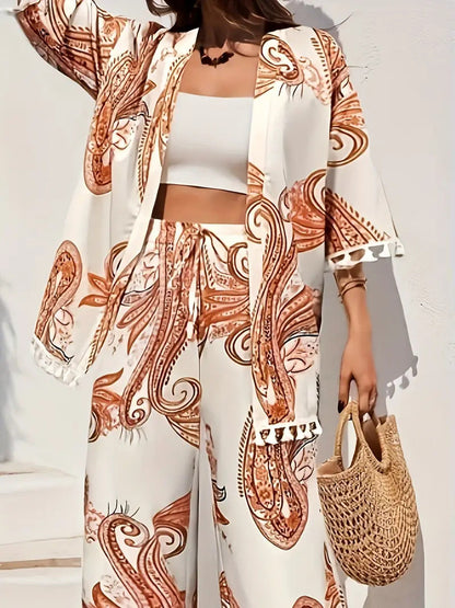 Ensemble cardigan et pantalon imprimé chic Amélie Morin