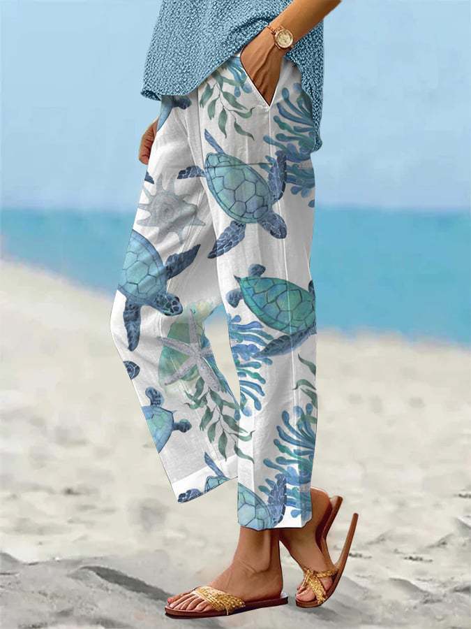 Pantalon court imprimé tortue de mer Amelie Morin