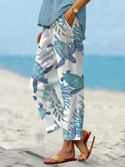 Pantalon court imprimé tortue de mer Amelie Morin