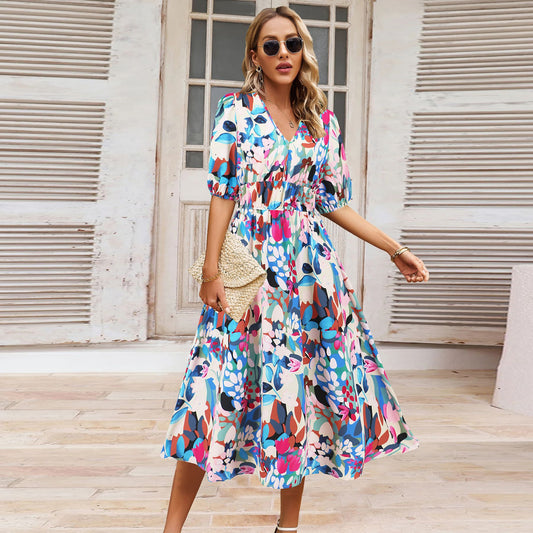 Robe bohème fleurie à col en V signée Amélie Morin
