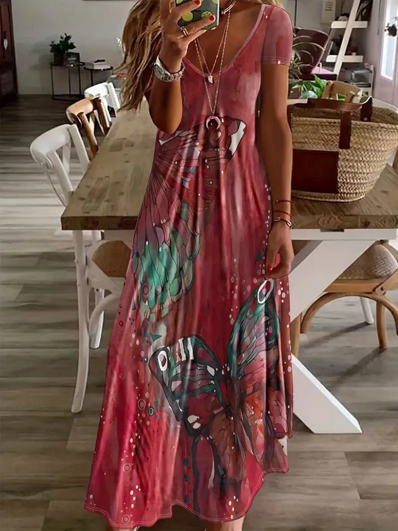 Robe longue Amelie Morin à imprimé papillon bohème