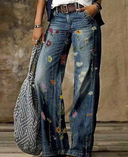 Pantalon large à motif floral artistique par Amélie Morin