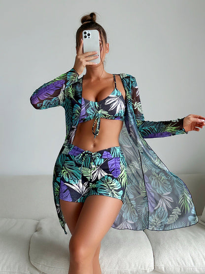 Ensemble bikini trois pièces Amélie Morin à imprimé vibrant
