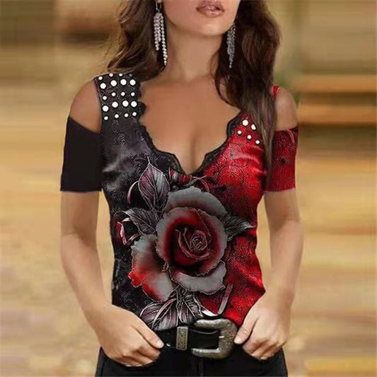 T-shirt d'été Amélie Morin à imprimé rose romantique