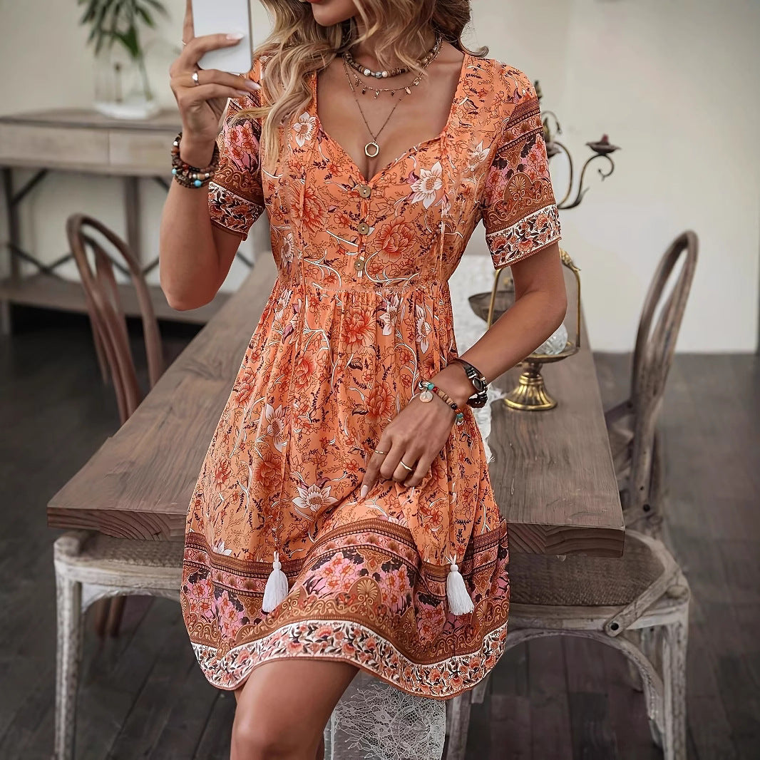 Robe d'été bohème fleurie Amelie Morin trapèze