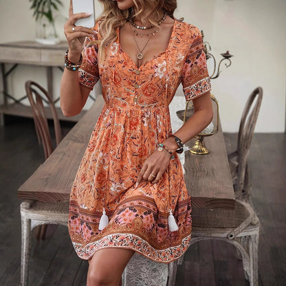 Robe d'été bohème fleurie Amelie Morin trapèze