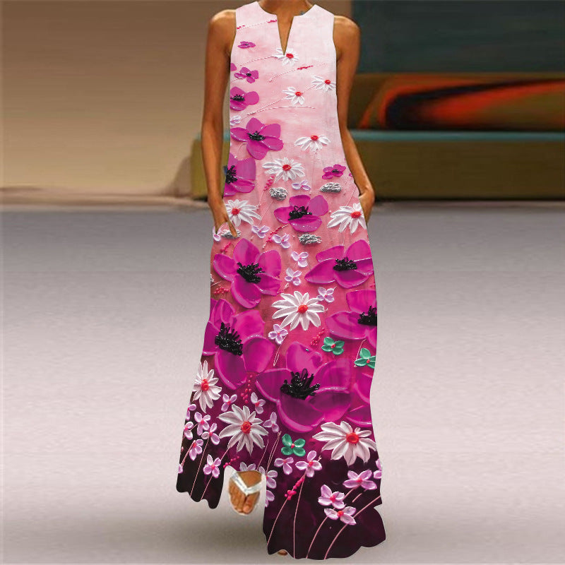 Robe maxi imprimée éclatante sans manches Amélie Morin