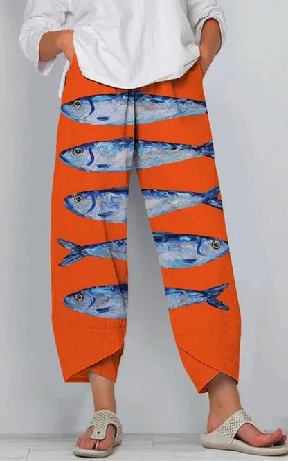 Pantalon en lin artistique Amelie Morin à motif 3D