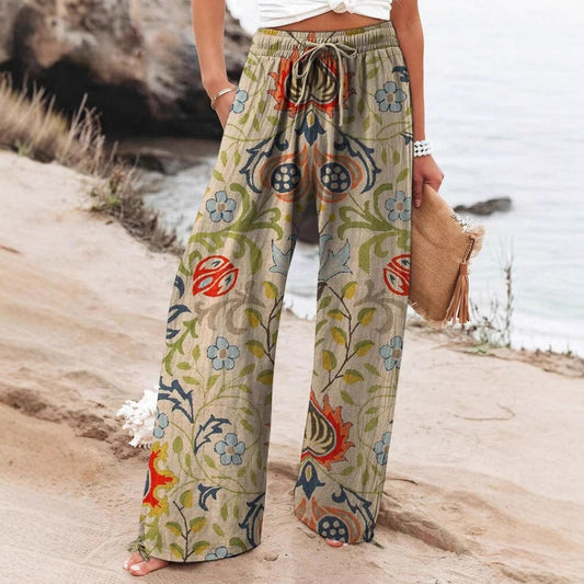 Pantalon large pour femme Amelie Morin à motif botanique bohème