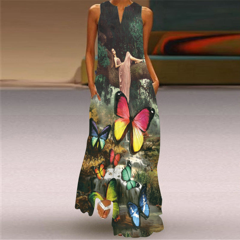 Robe longue à imprimé rétro et col en V signée Amélie Morin