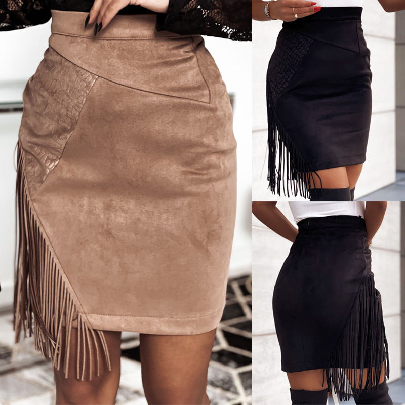 Chic Fringed Suede Skirt by Elizabeth Ainsley
