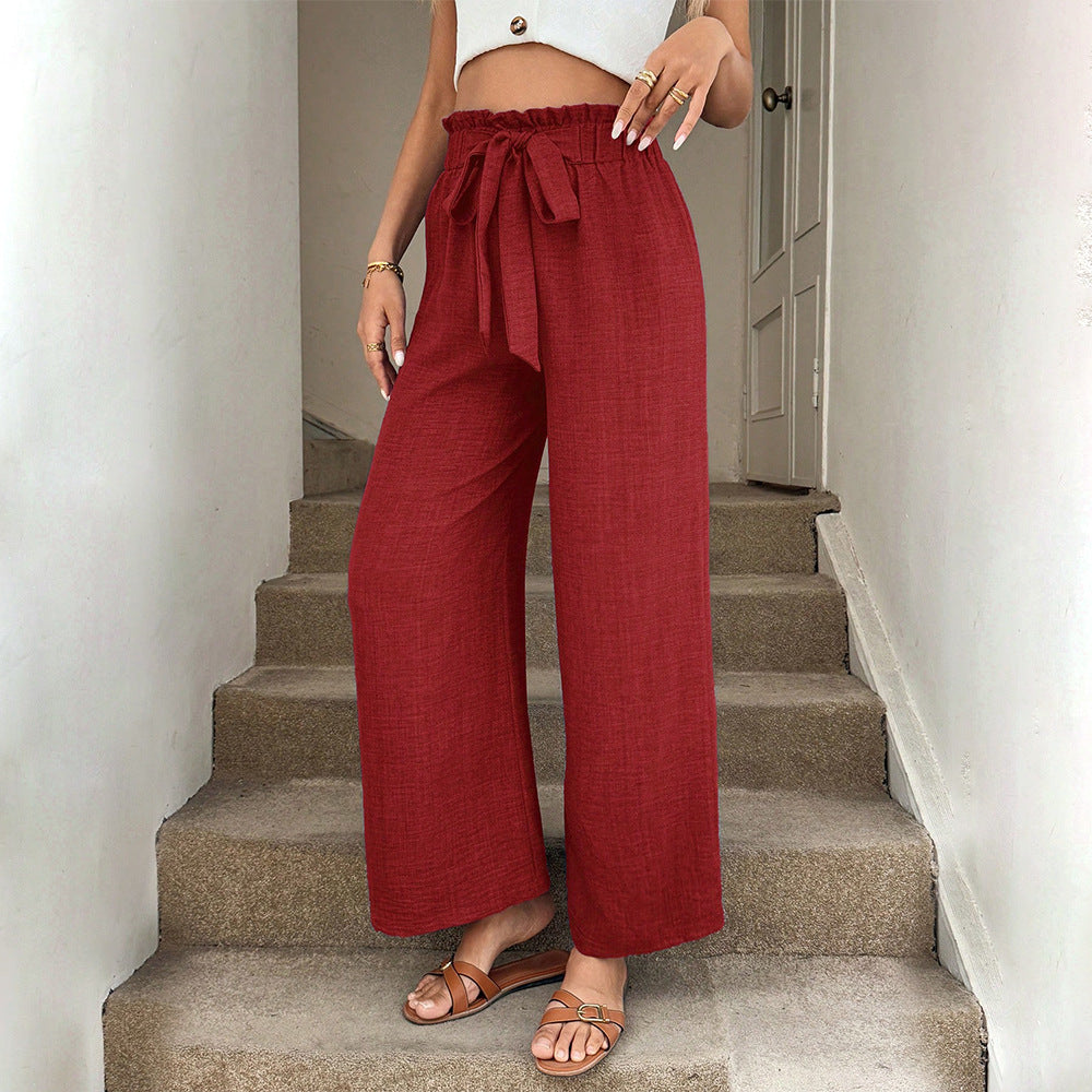Pantalon rouge à jambes larges et cordon de serrage Amelie Morin