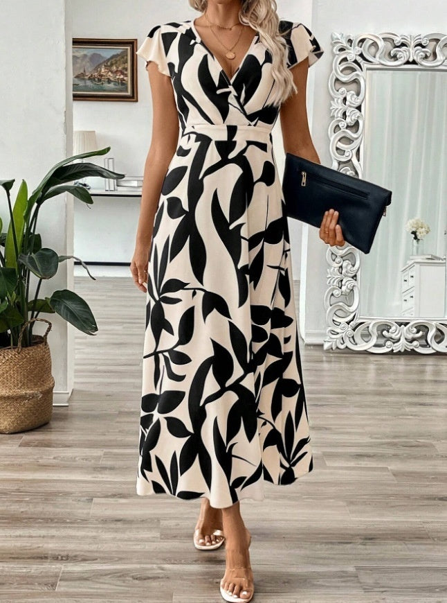 Robe longue imprimée élégante à col en V signée Amélie Morin