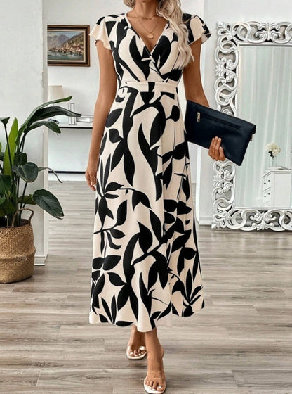 Robe longue imprimée élégante à col en V signée Amélie Morin