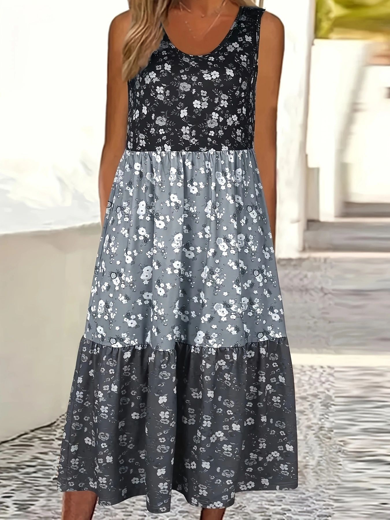 Robe gilet décontractée à volants fleurie Amelie Morin