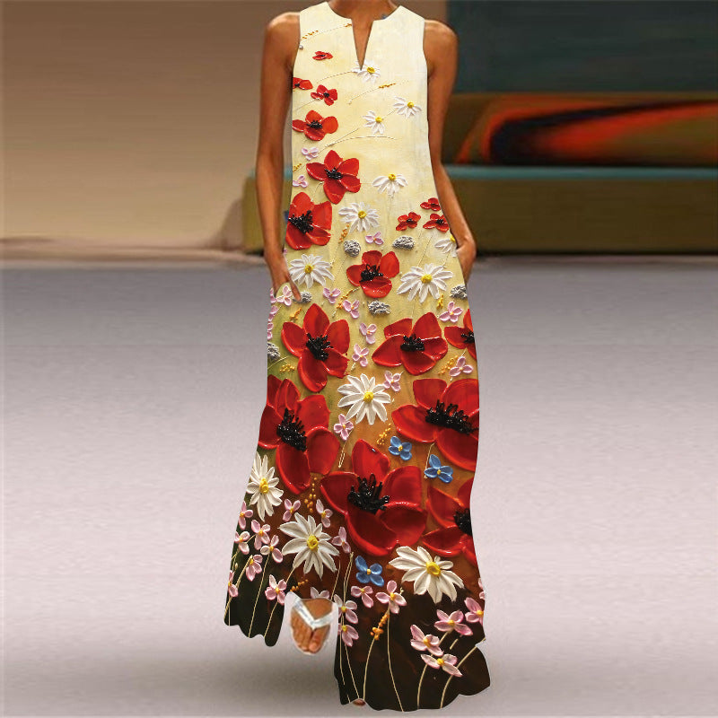 Robe maxi imprimée éclatante sans manches Amélie Morin