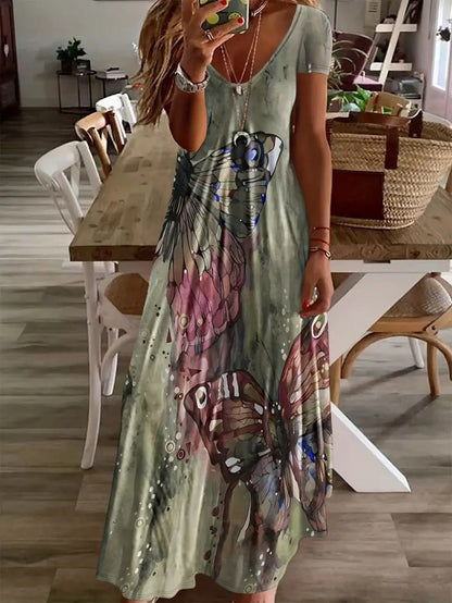 Robe longue Amelie Morin à imprimé papillon bohème
