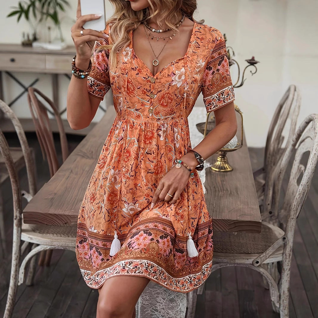 Robe d'été bohème fleurie Amelie Morin trapèze