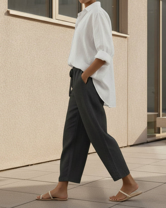 Pantalon court élégant en coton et lin Amélie Morin