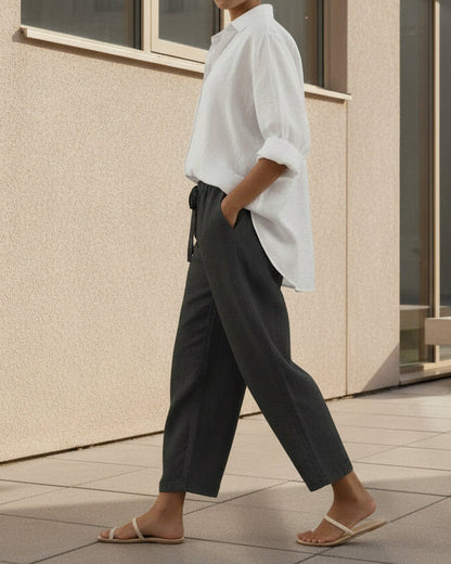Pantalon court élégant en coton et lin Amélie Morin