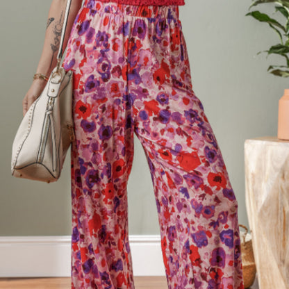 Pantalon taille haute à imprimé floral éclatant par Amélie Morin