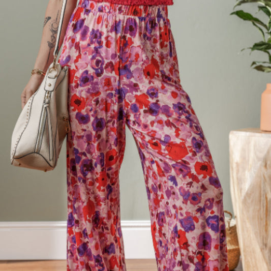 Pantalon taille haute à imprimé floral éclatant par Amélie Morin