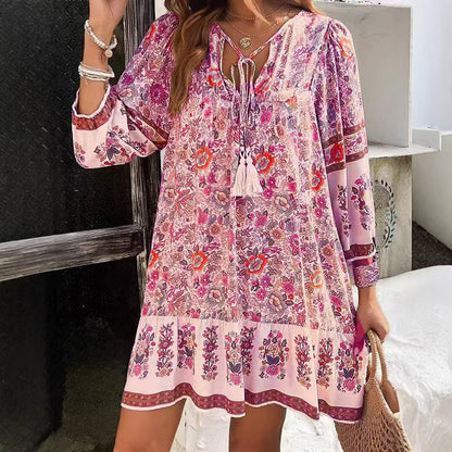 Robe midi bohème à fleurs Amelie Morin à col en V