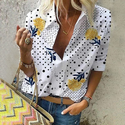 Haut tendance à pois fleuris chics Amelie Morin col V