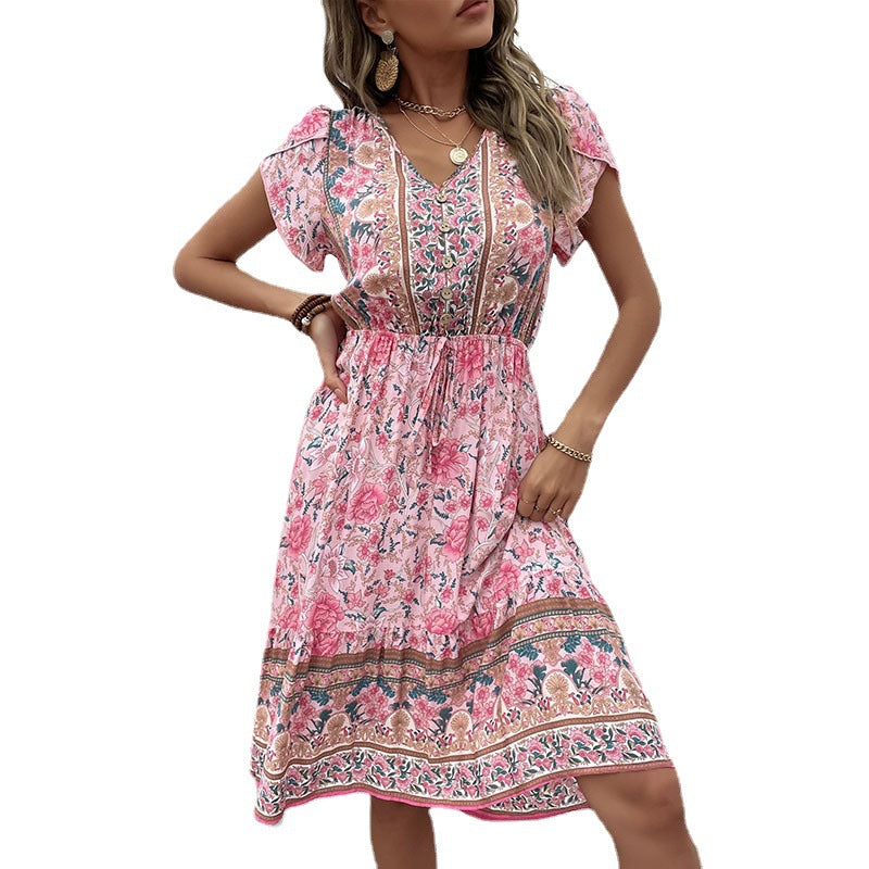Robe bohème fleurie à col en V signée Amélie Morin