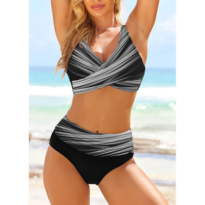 Bikini taille haute à rayures vibrantes par Amélie Morin