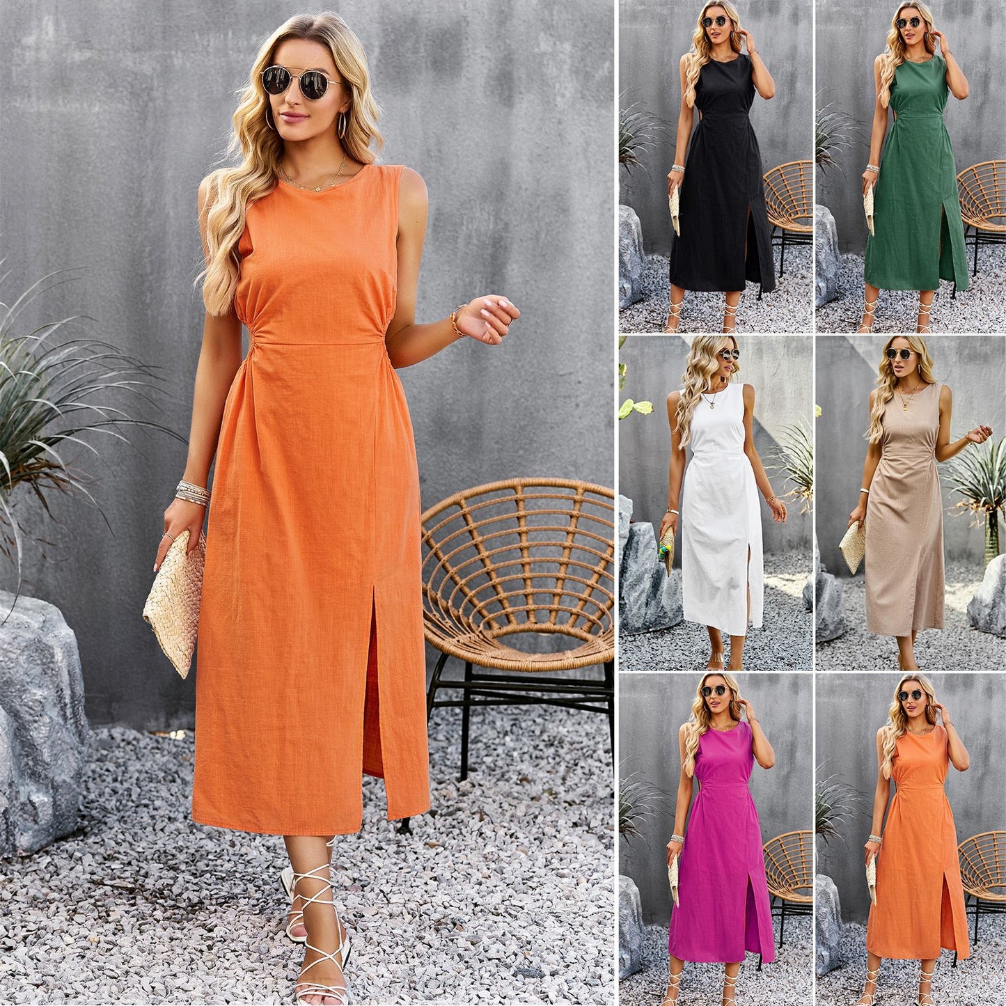 Robe midi d'été sans manches Chic Amélie Morin