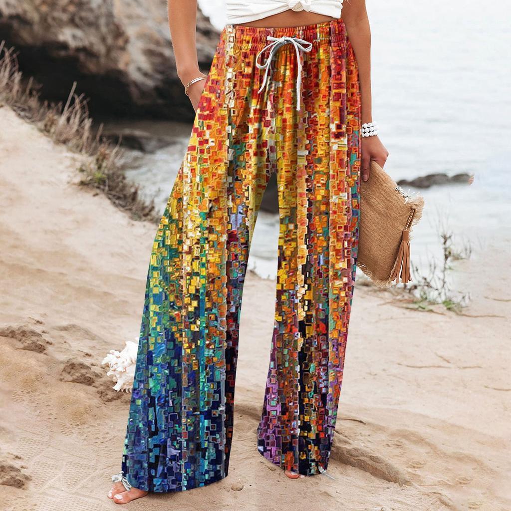 Pantalon large pour femme Amelie Morin à motif botanique bohème