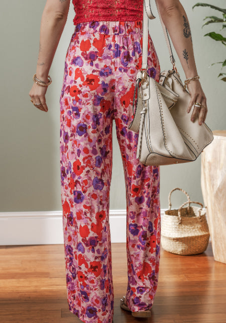 Pantalon taille haute à imprimé floral éclatant par Amélie Morin
