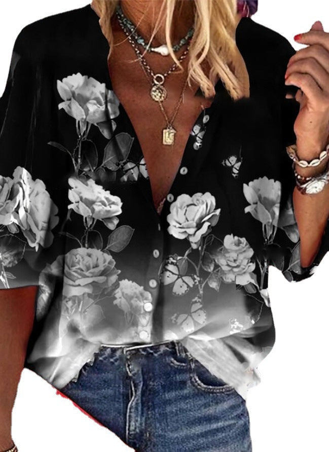 Chemise à manches courtes boutonnée à fleurs Amélie Morin